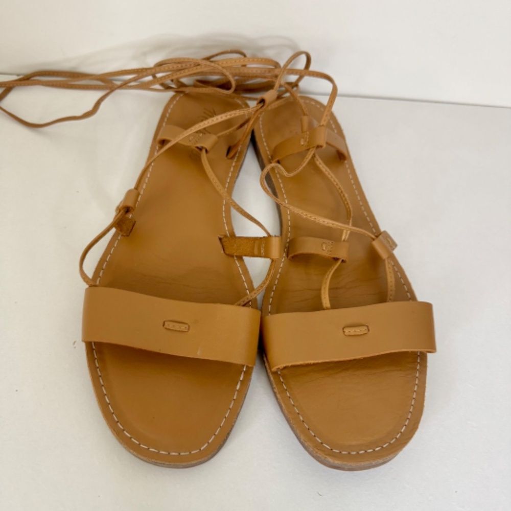 Madewell The Boardwalk Lace-Up Leather Sandal - Desert Camel (Tan) | Size 9 - Picture 5 of 9